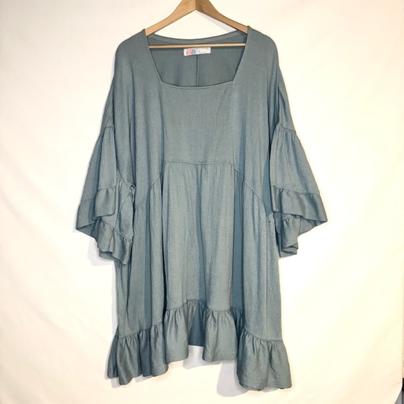Free People FP Beach Mini Oversized El Mar Dress Blue Mountain Jubilee Sz Large - Picture 3 of 9
